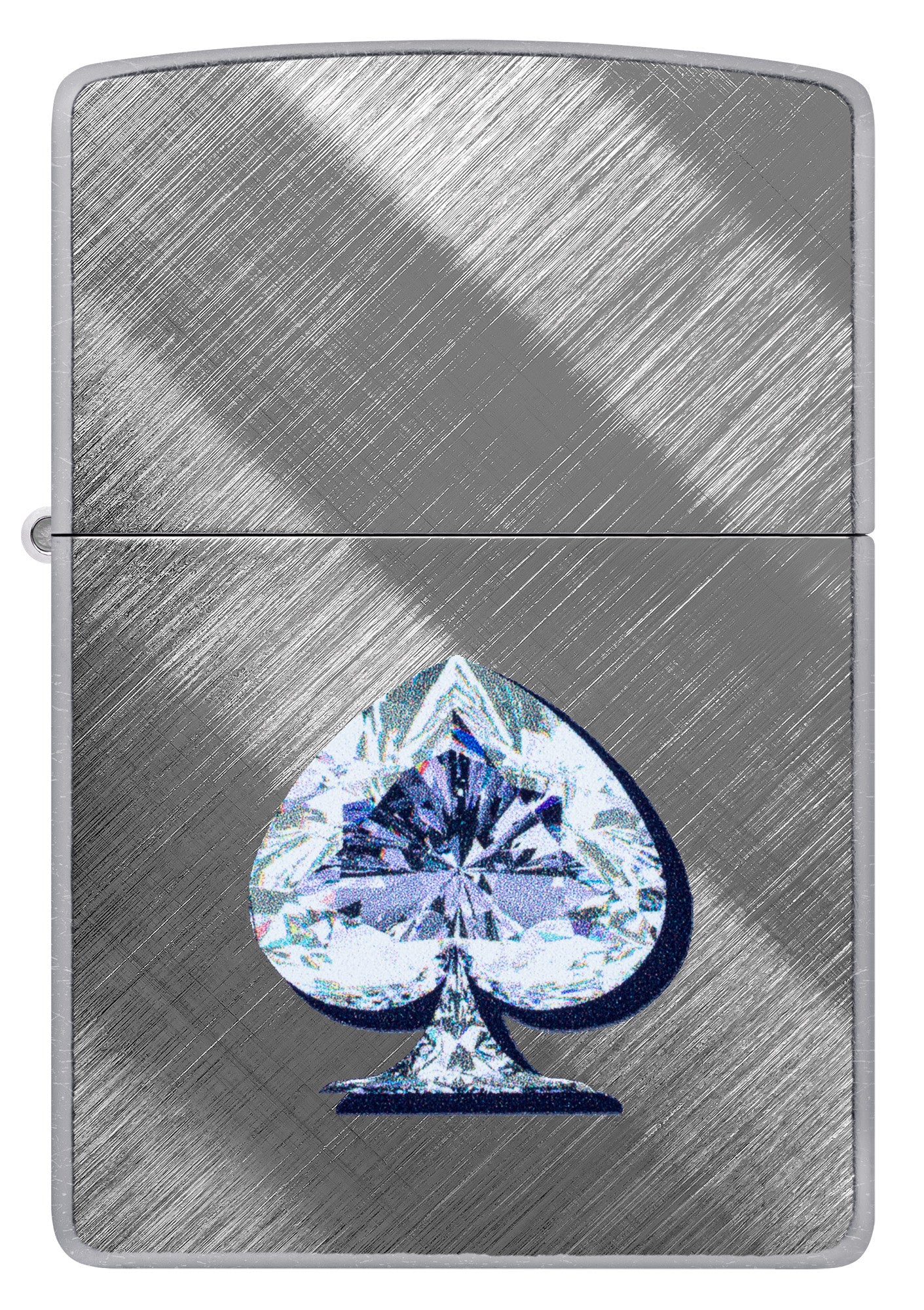 Front view of Zippo Gleaming Spade Design Diagonal Weave Windproof Lighter.