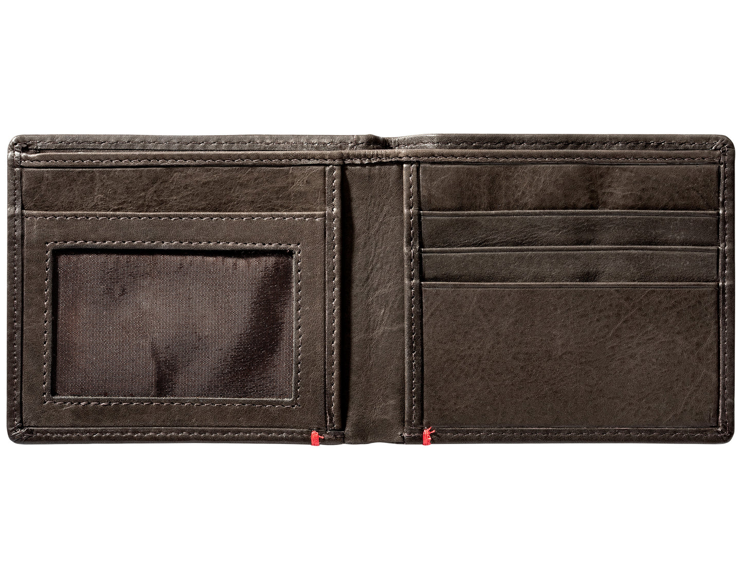 Mocha Leather Wallet With Spade Metal Plate - ID Window inside empty
