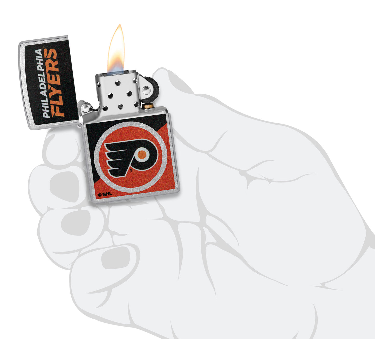 Zippo NHL® Philadelphia Flyers® 2024 Street Chrome™ Windproof Lighter in its packaging.