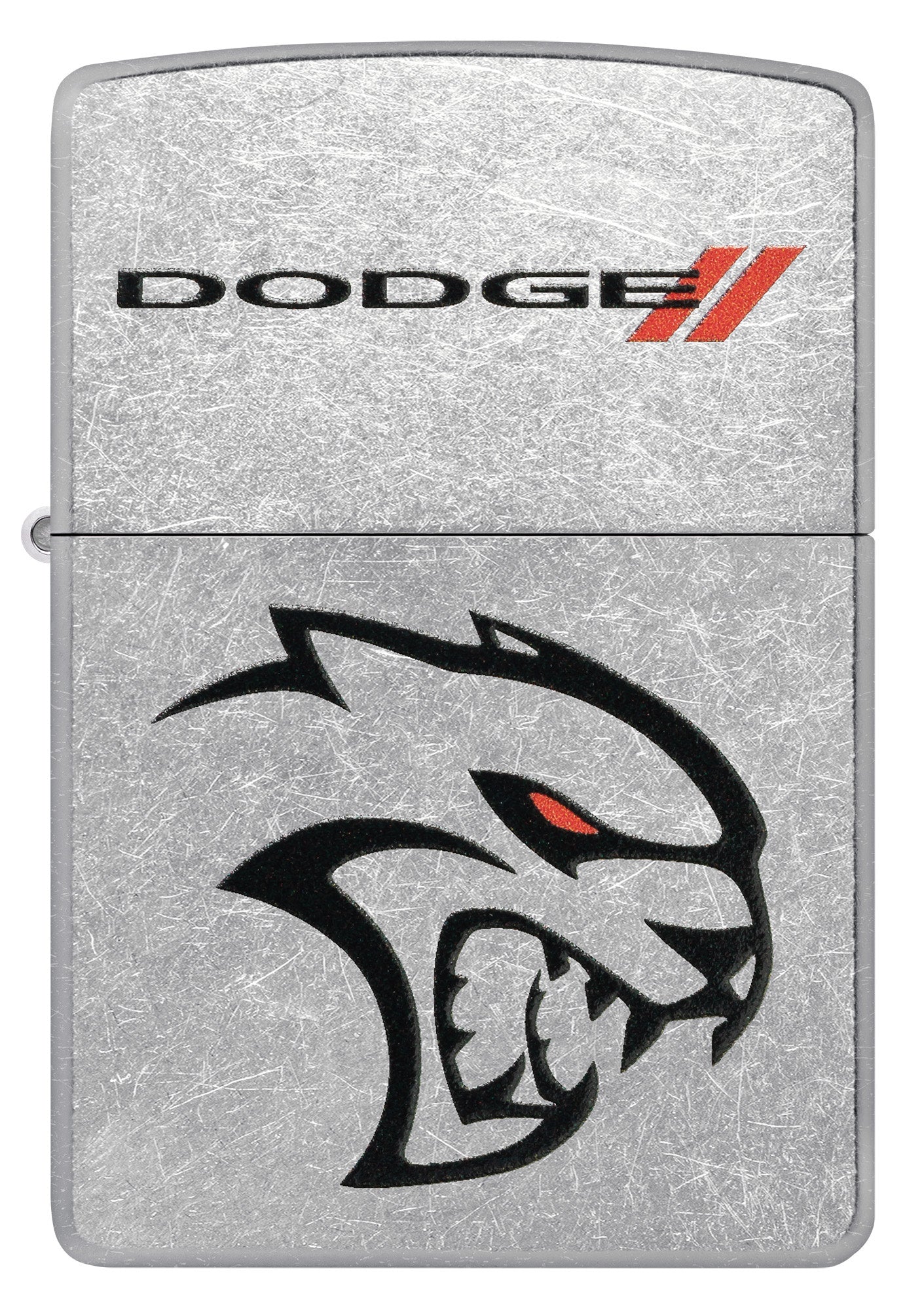 Front shot of Zippo Dodge Street Chrome Windproof Lighter.