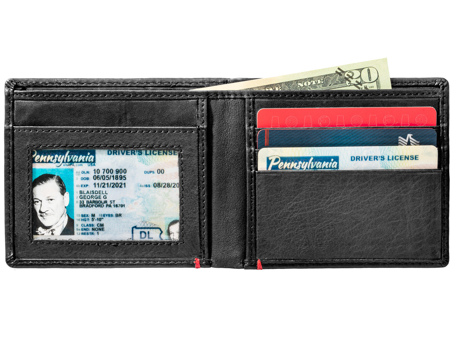 Back of black leather Wallet With Zippo 1932 Metal Plate - ID Window