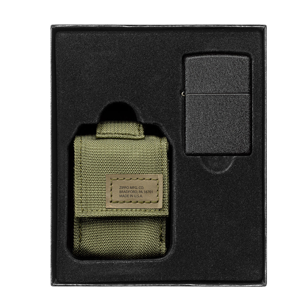 Tactical Pouch and Black Crackle® Windproof Lighter Gift Set