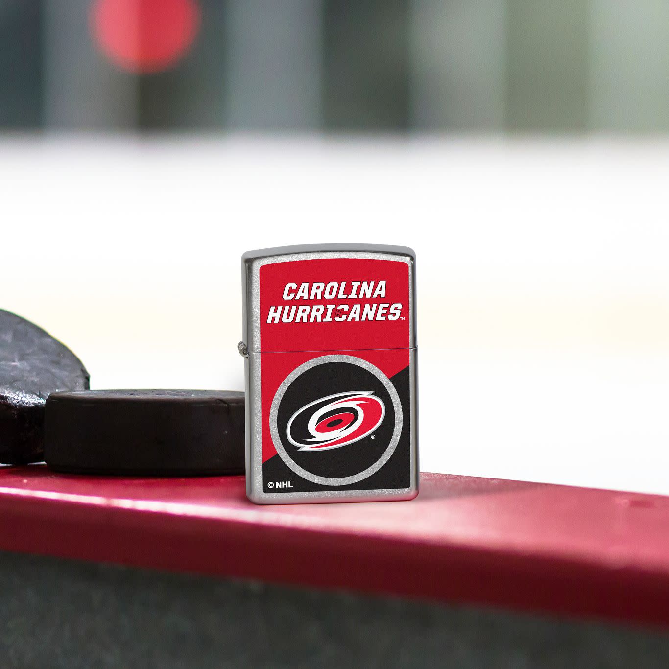 Front view of Zippo NHL® Carolina Hurricanes® 2024 Street Chrome™ Windproof Lighter.