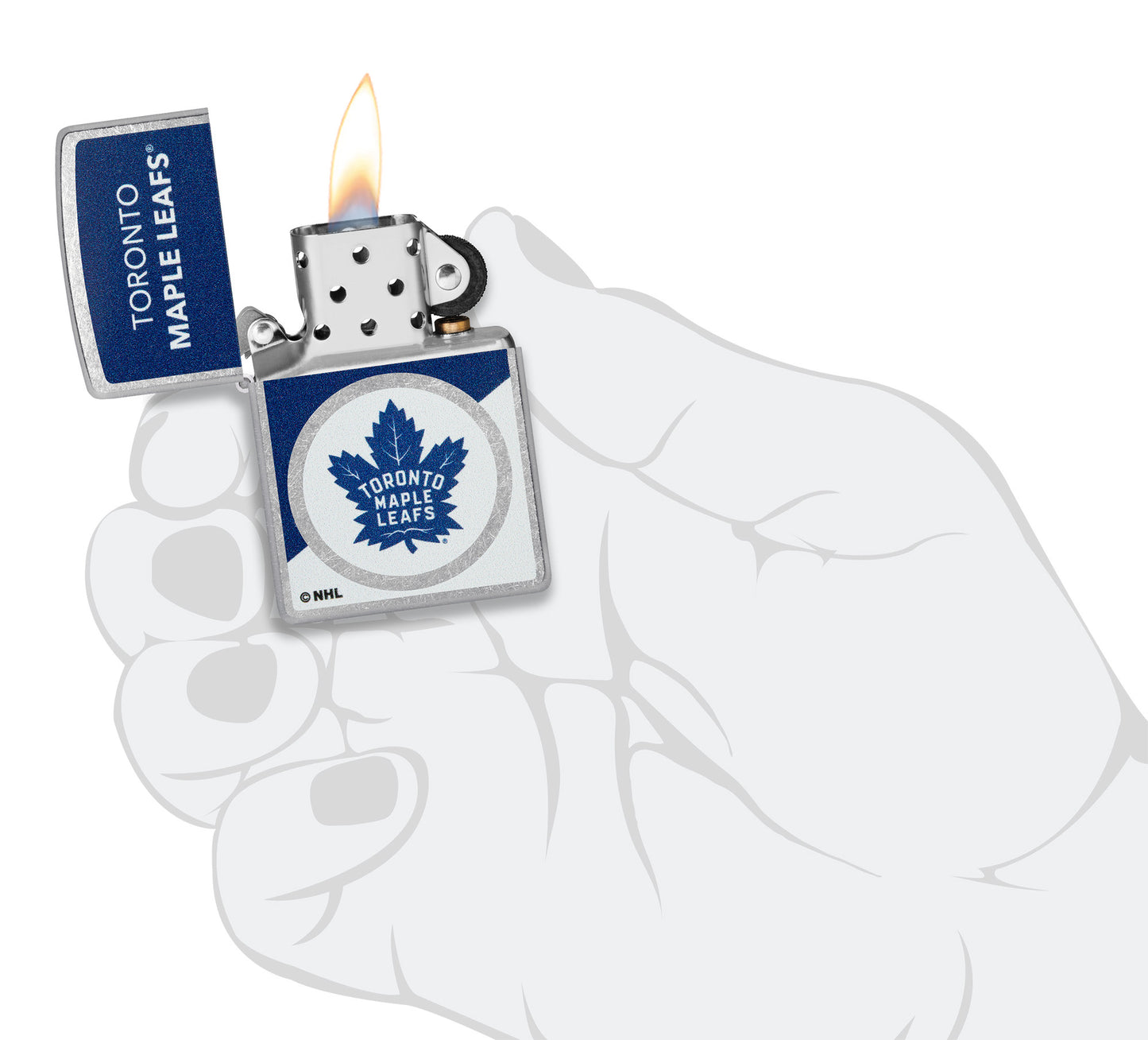 Zippo NHL® Toronto Maple Leafs® 2024 Street Chrome™ Windproof Lighter in its packaging.