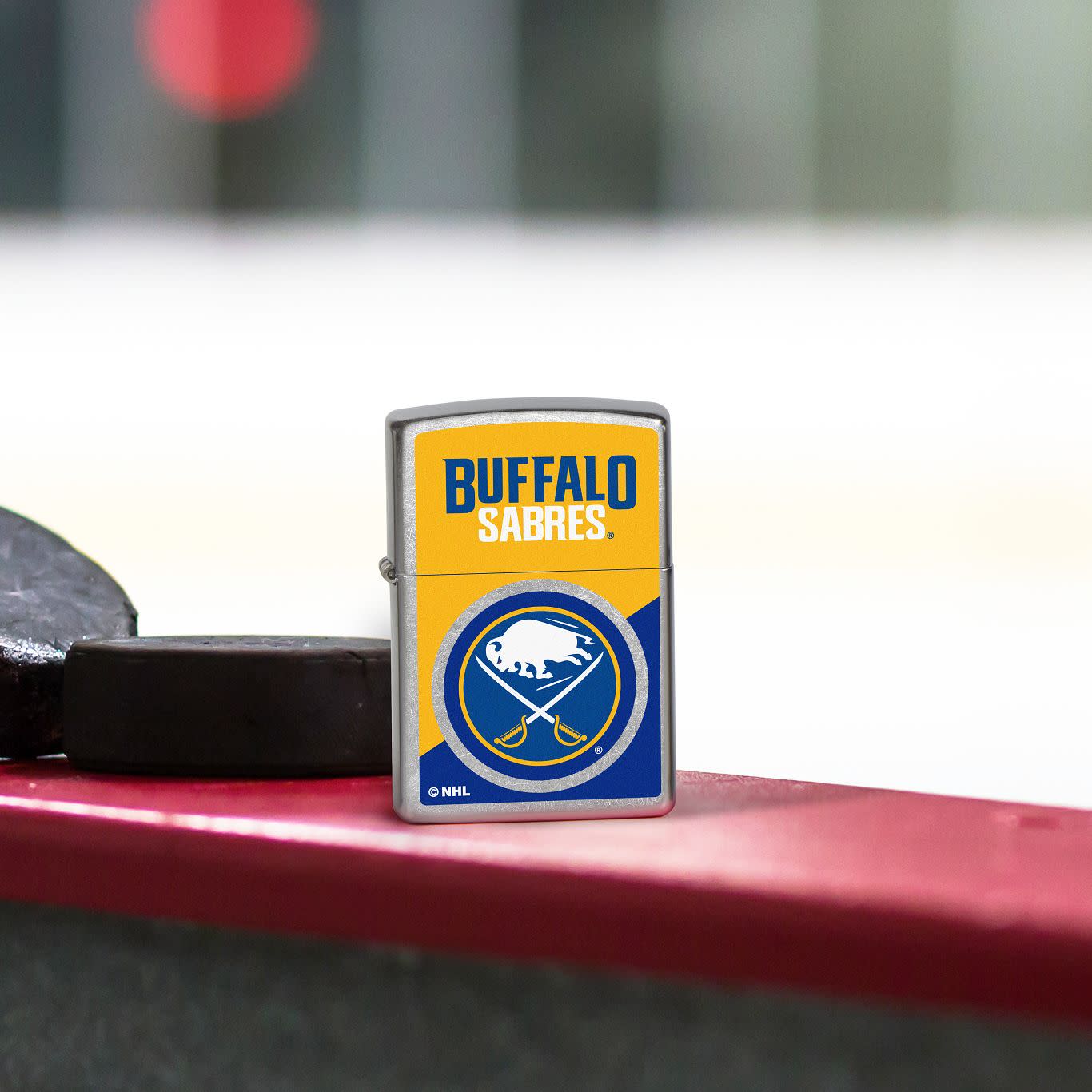 Front view of Zippo NHL® Buffalo Sabres® 2024 Street Chrome™ Windproof Lighter.