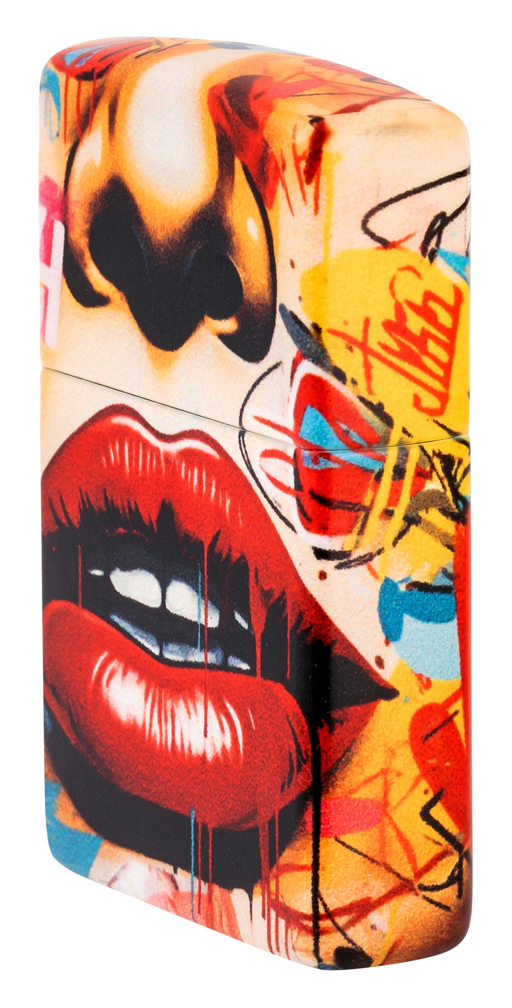 Angled shot of Zippo Street Art Design 540 Matte Windproof Lighter showing the front and right side of the lighter.