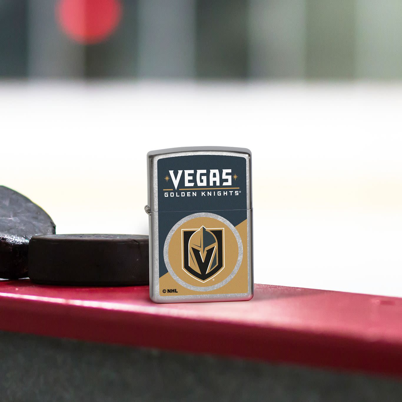 Front view of Zippo NHL® Vegas Golden Knights® 2024 Street Chrome™ Windproof Lighter.