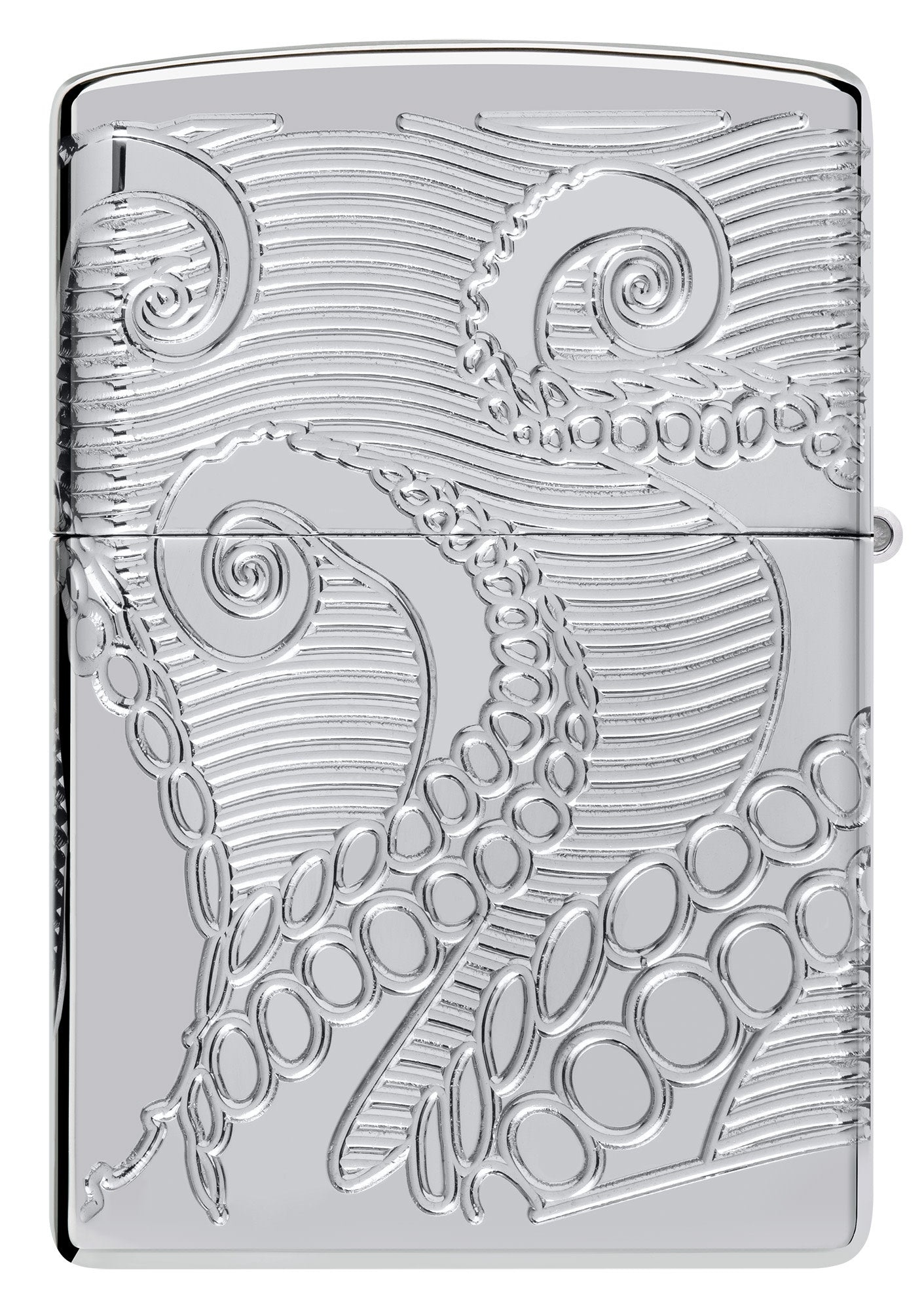 Back shot of Zippo Tentacles Design Armor® High Polish Chrome Windproof Lighter.