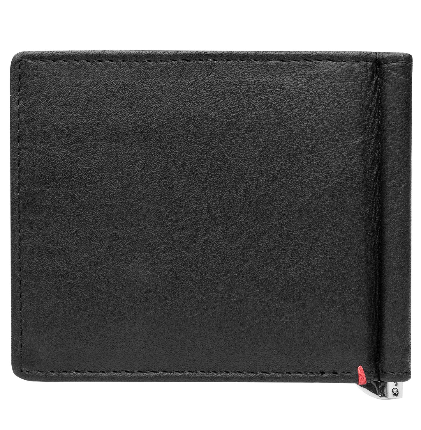 Back of black leather Wallet With Skull Metal Plate - ID Window