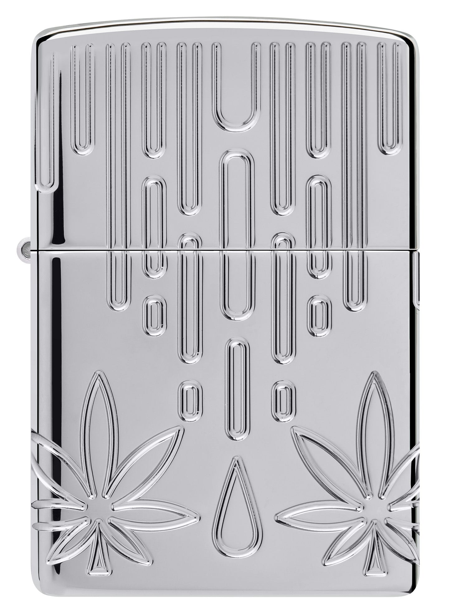 Front view of Zippo Waxy Leaf Design Armor® High Polish Chrome Windproof Lighter.