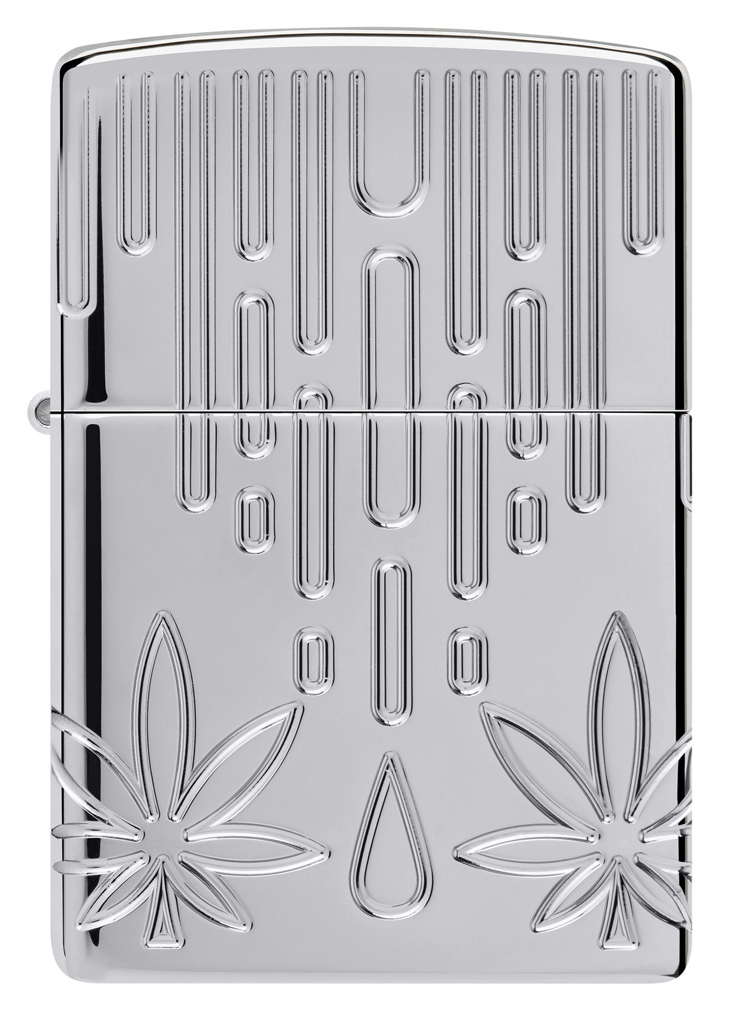 Front view of Zippo Waxy Leaf Design Armor® High Polish Chrome Windproof Lighter.