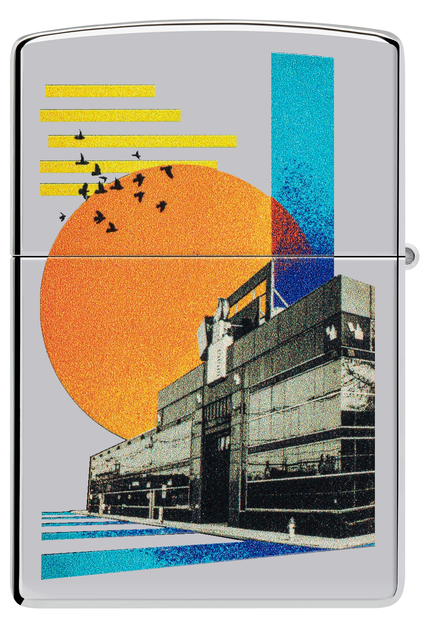 Back view of Zippo Pop HQ Design High Polish Chrome Windproof Lighter.