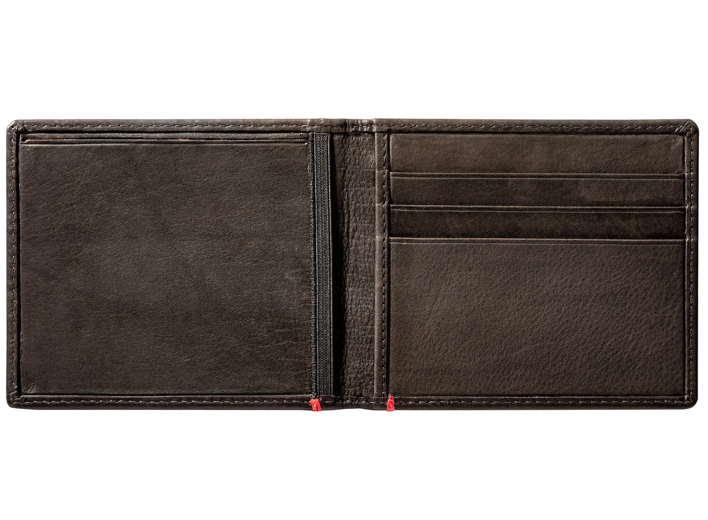 Mocha Leather Wallet With Spade Metal Plate cash strap inside empty