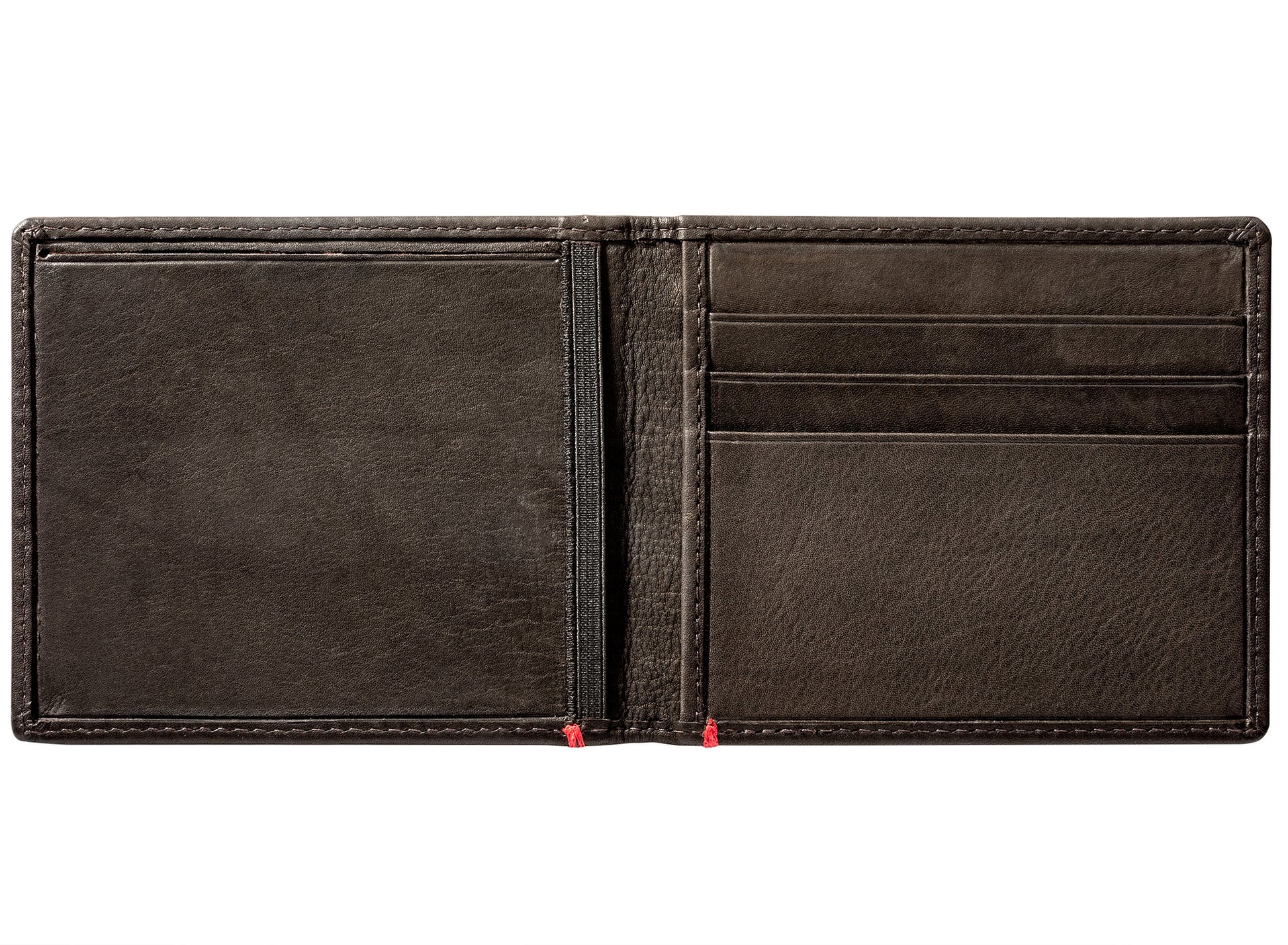 Mocha Leather Wallet With Cross Wings Metal Plate cash strap inside empty