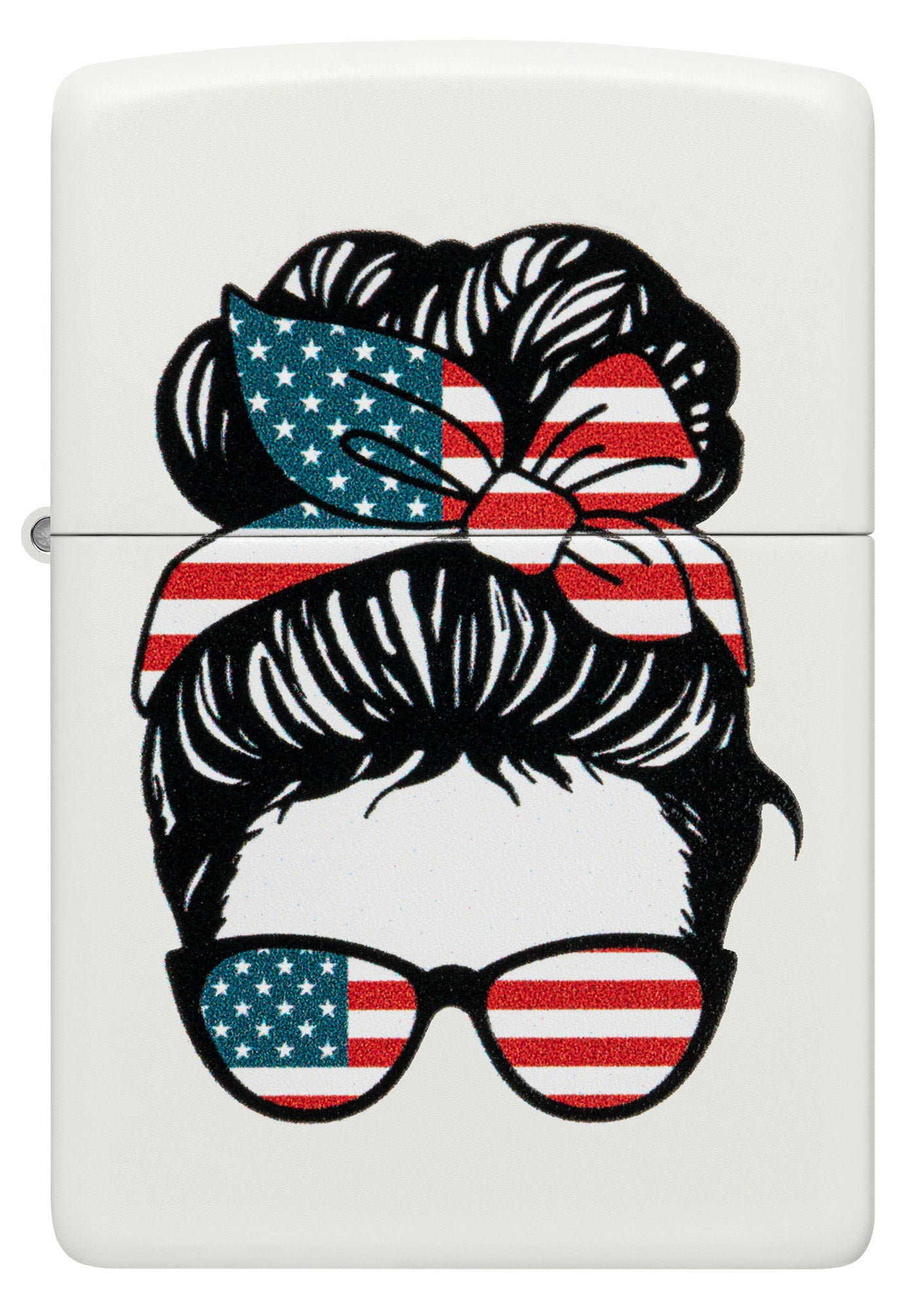 Front view of Zippo American Woman Design White Matte Windproof Lighter.