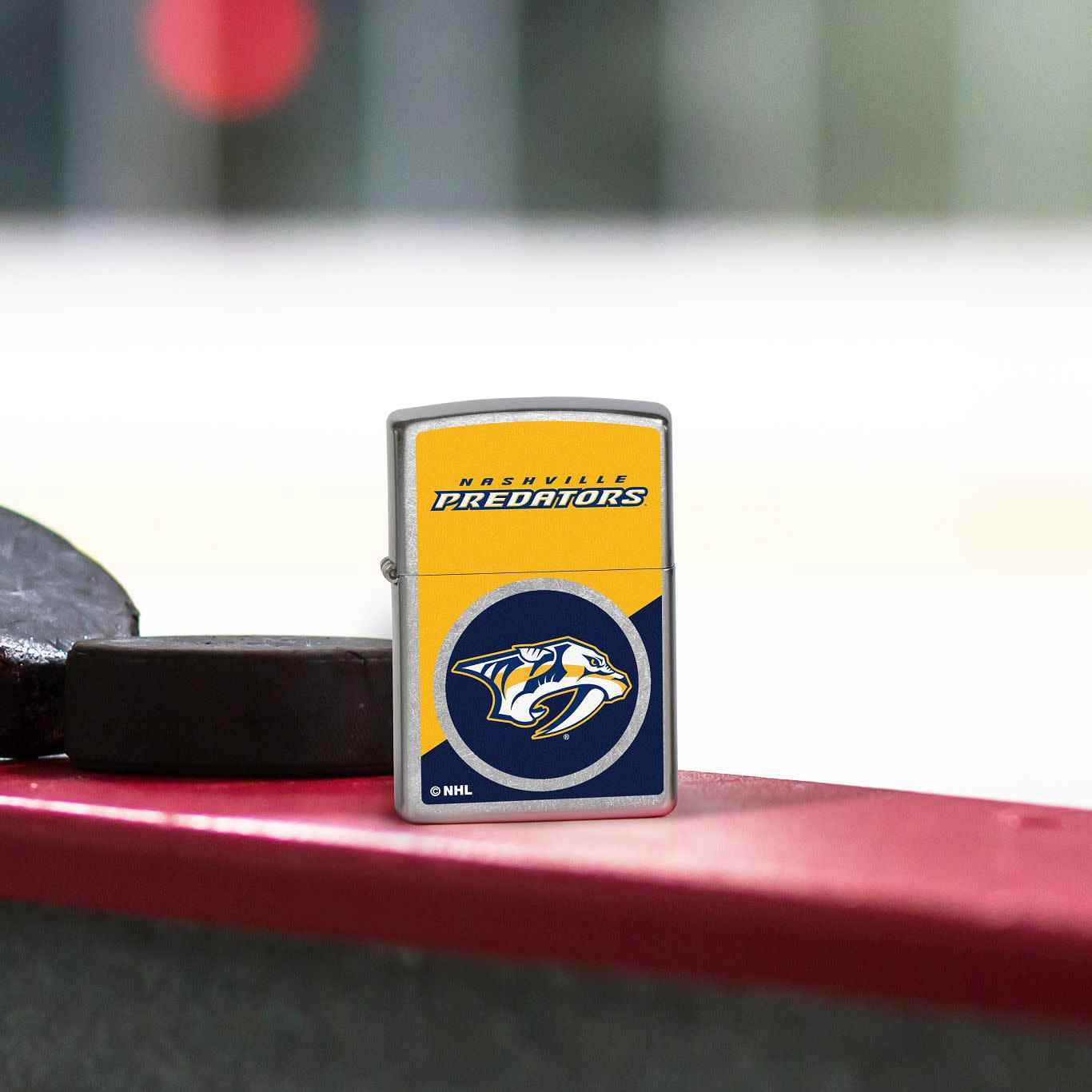 Front view of Zippo NHL® Nashville Predators® 2024 Street Chrome™ Windproof Lighter.