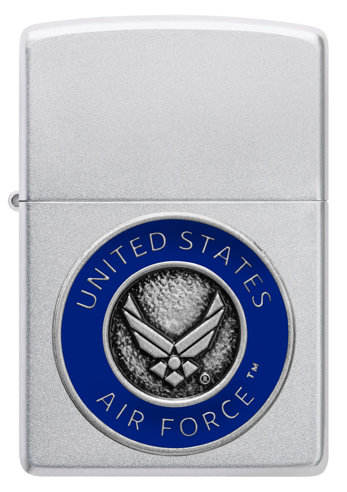 Front view of Zippo United States Air Forceâ„¢ Emblem Satin Chrome Windproof Lighter.