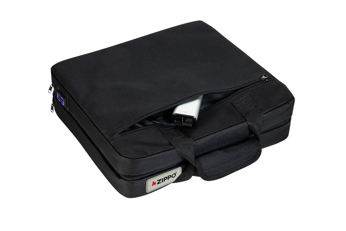 Front view of Zippo Heated Seat - Double showing a HeatBank® 6 (not included) plugged in.