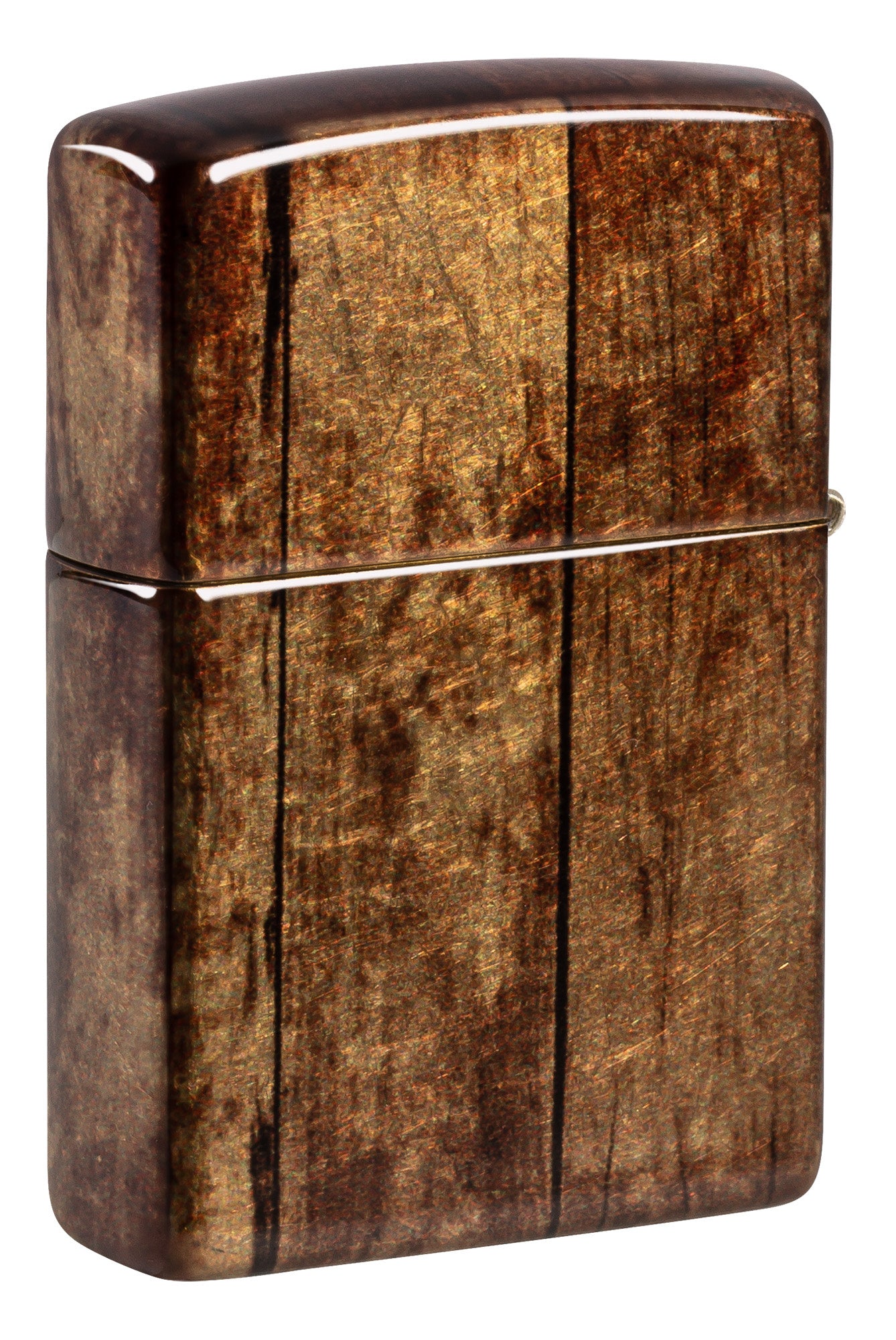 Back shot of Zippo Jack Daniel's® Barrel Design 540 Tumbled Brass Windproof Lighter standing at a 3/4 angle.