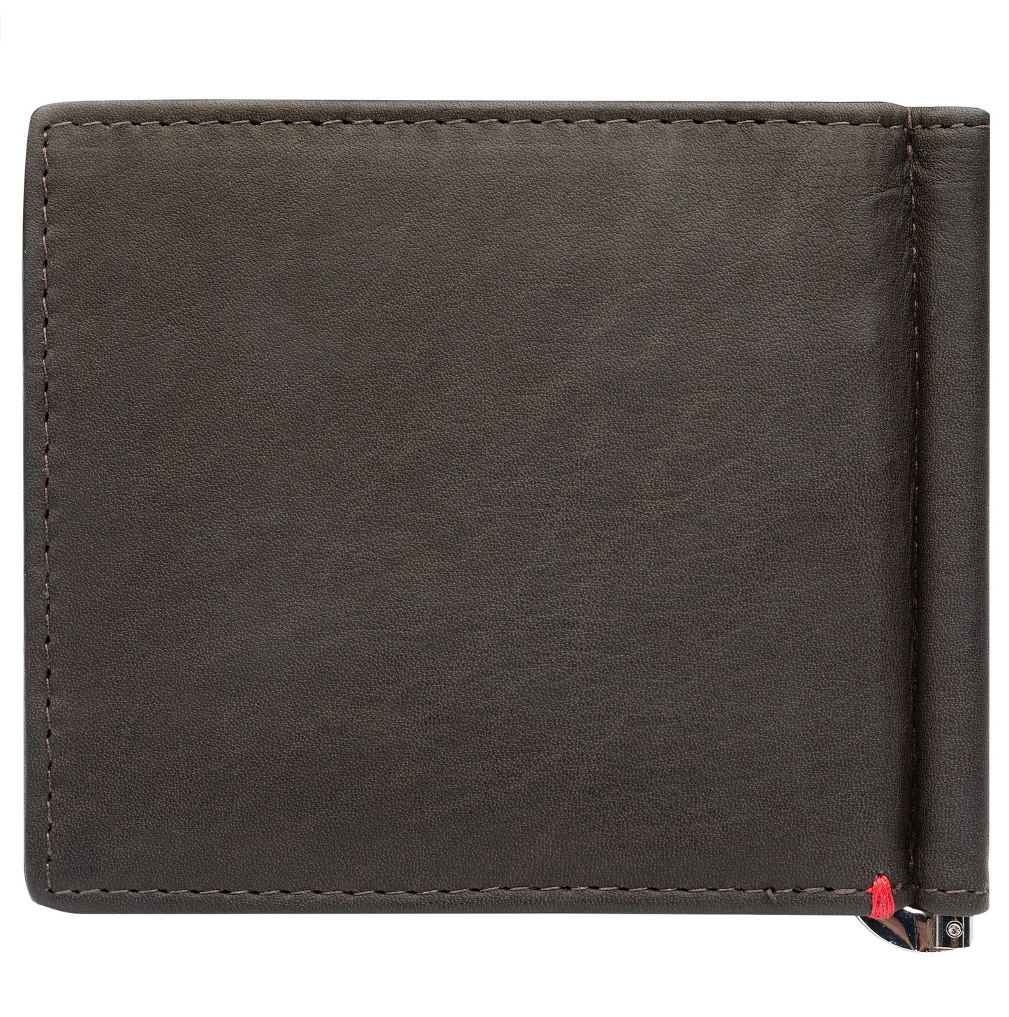 Back of mocha leather Wallet With Spade Metal Plate - ID Window