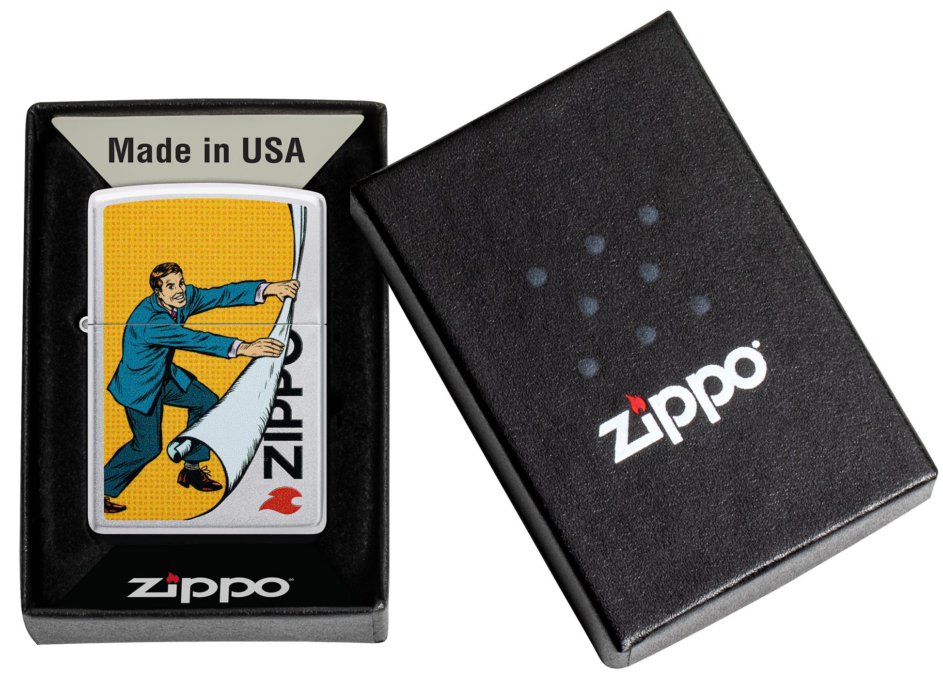 Zippo Reveal Design Satin Chrome Windproof Lighter in its packaging.