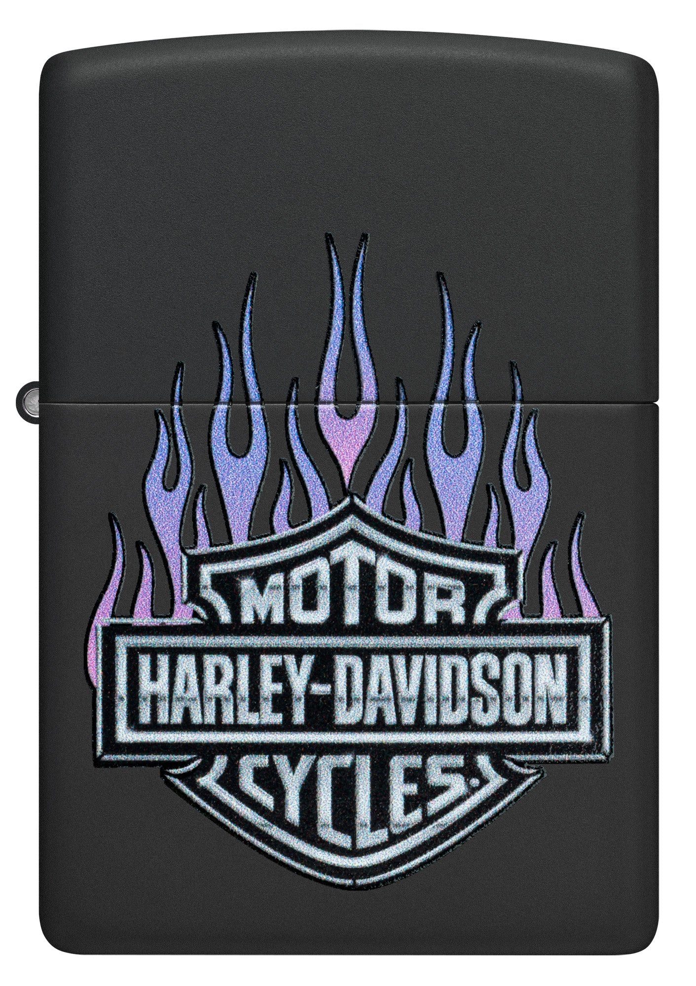 Front view of Zippo Harley Davidson® Flames Black Matte Windproof Lighter.