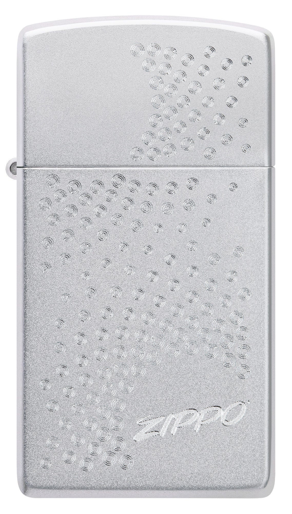 Front view of Slim® Zippo Dot Design Satin Chrome Windproof Lighter.