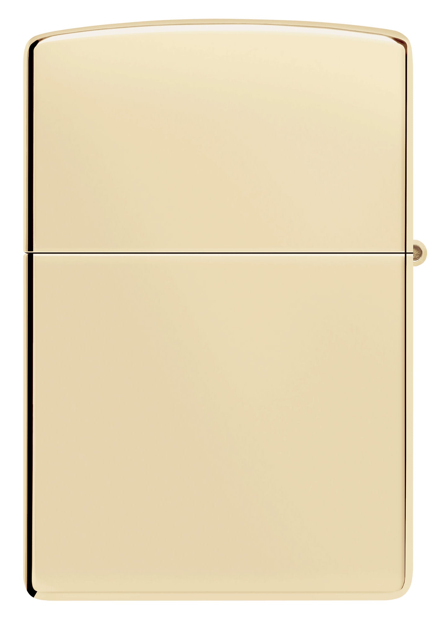 Angled shot of Zippo Classic Champagne Windproof Lighter showing the back and hinge sides of the lighter.