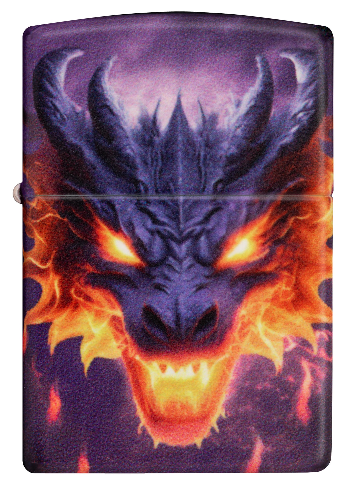 Front view of Zippo Glowing Dragon Design 540 Color Glow in the Dark Windproof Lighter.