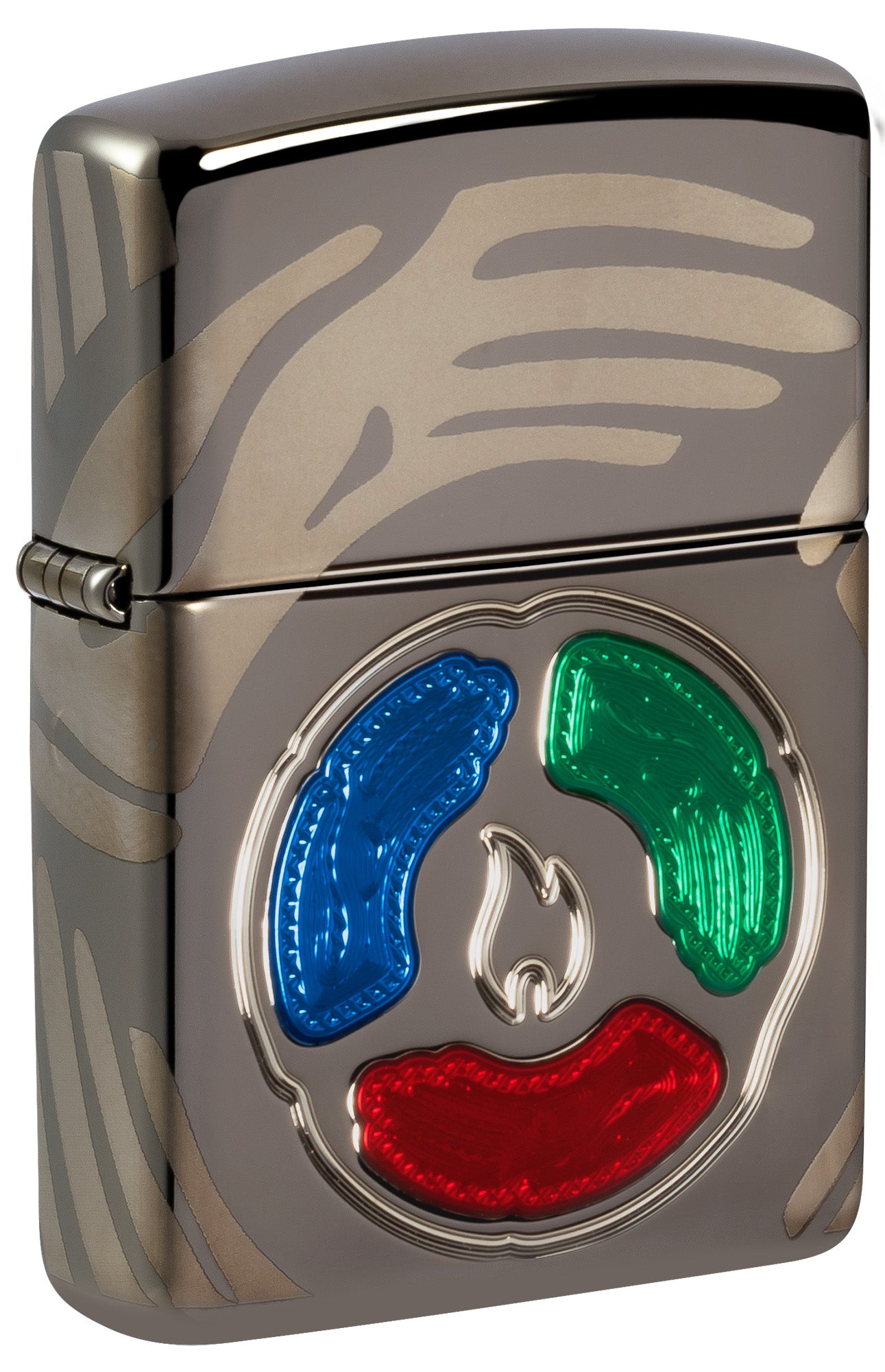 Front shot of Zippo 2025 Collectible of the Year Windproof Lighter standing at a 3/4 angle.