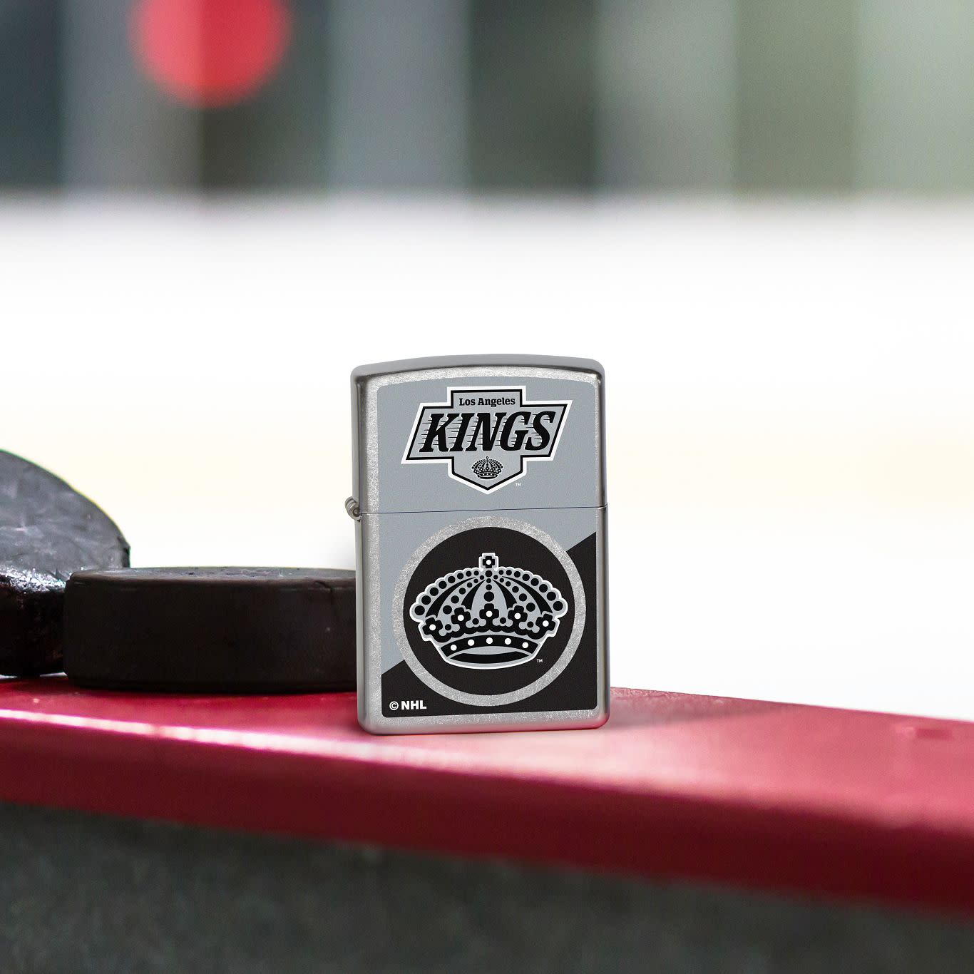 Front view of Zippo NHL® LA Kings® 2024 Street Chrome™ Windproof Lighter.