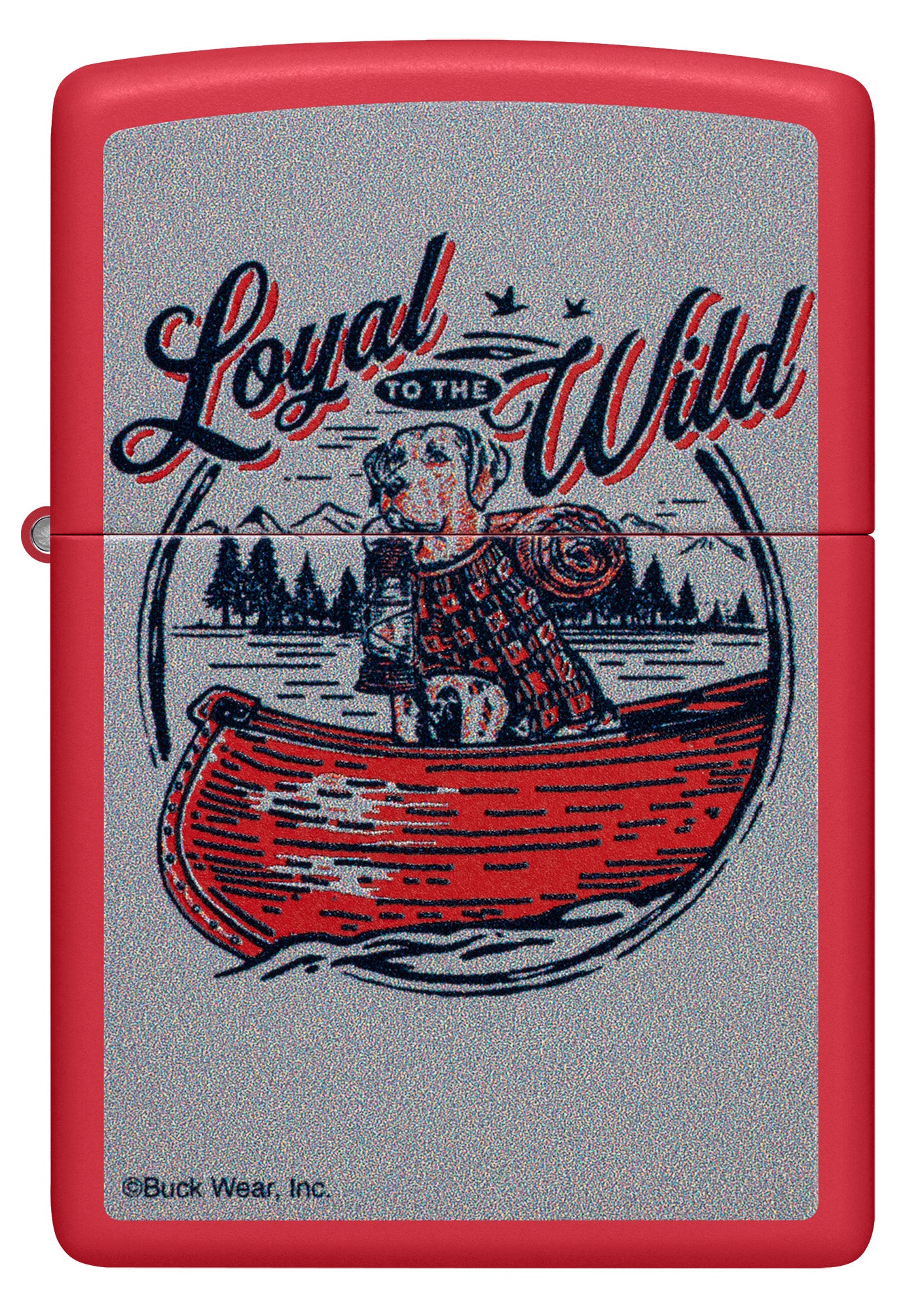 Front shot of Zippo Buck Wear™ Loyal to the Wild Design Red Matte Windproof Lighter.