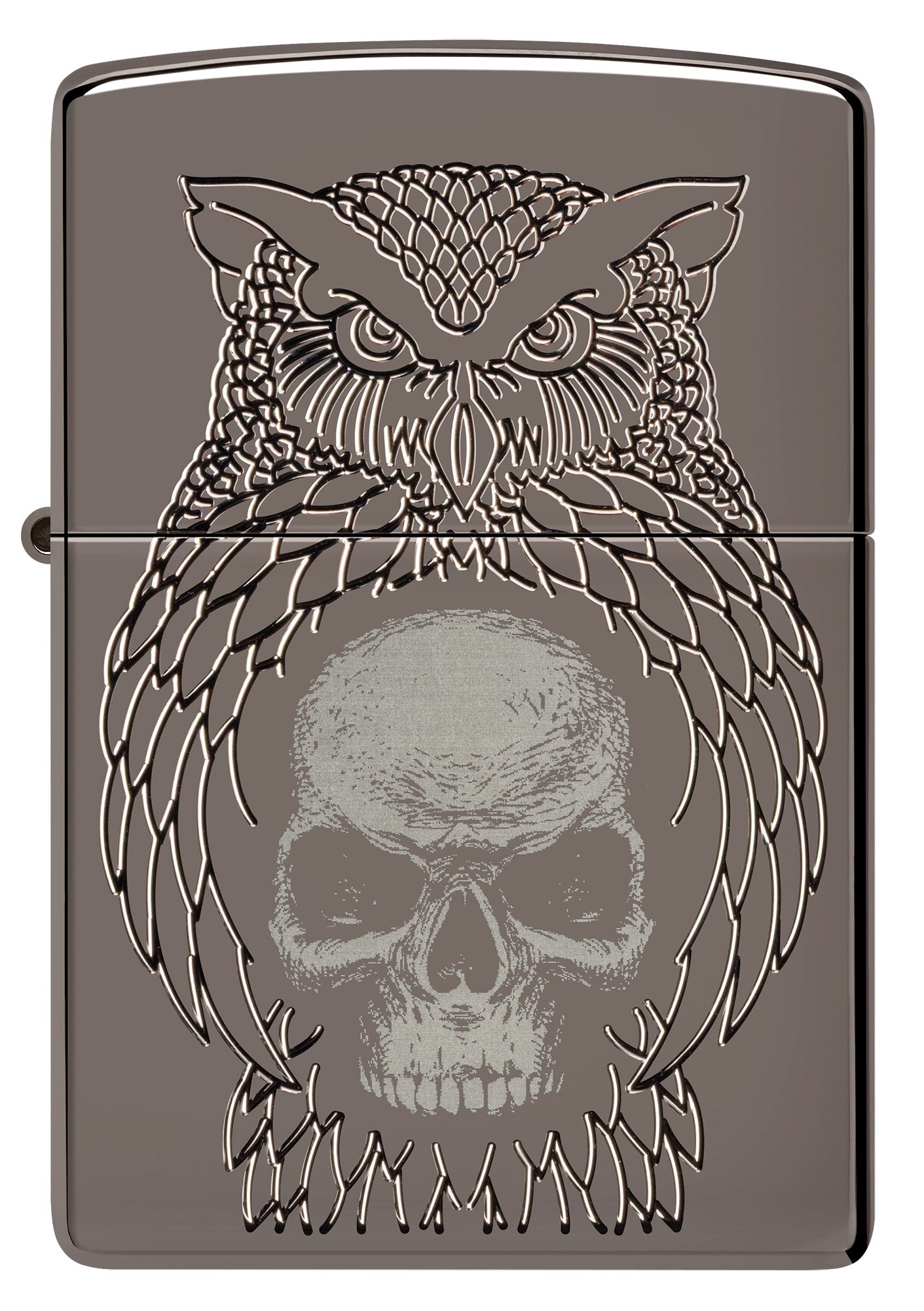 Front view of Zippo Night Owl Design Armor Black Ice Windproof Lighter