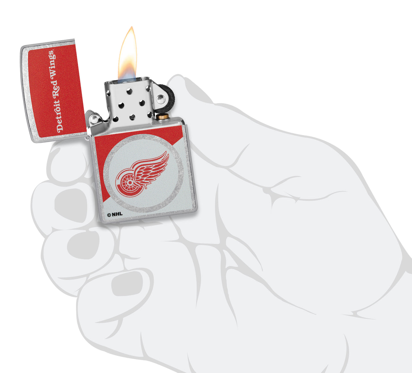 Zippo NHL® Detroit Red Wings® 2024 Street Chrome™ Windproof Lighter in its packaging.