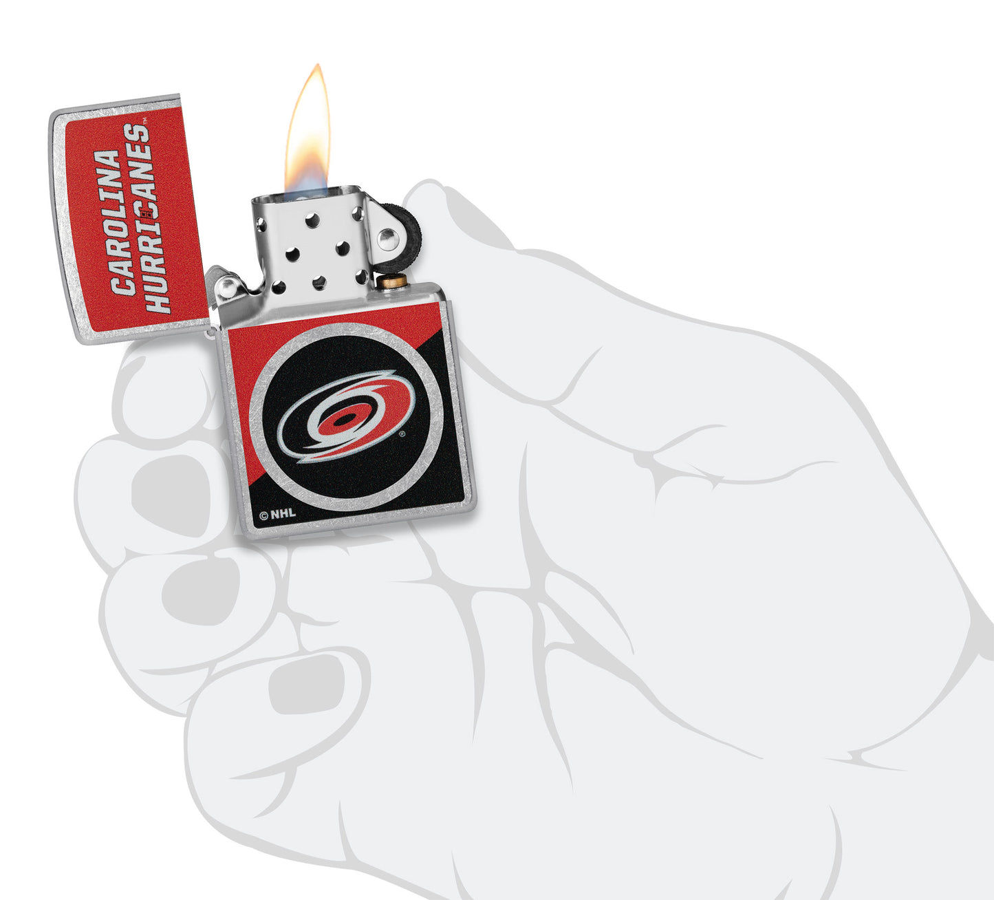 Zippo NHL® Carolina Hurricanes® 2024 Street Chrome™ Windproof Lighter in its packaging.