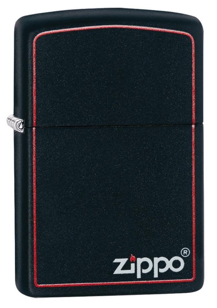 Classic Zippo Logo with Red Border Black Matte Windproof Lighter 