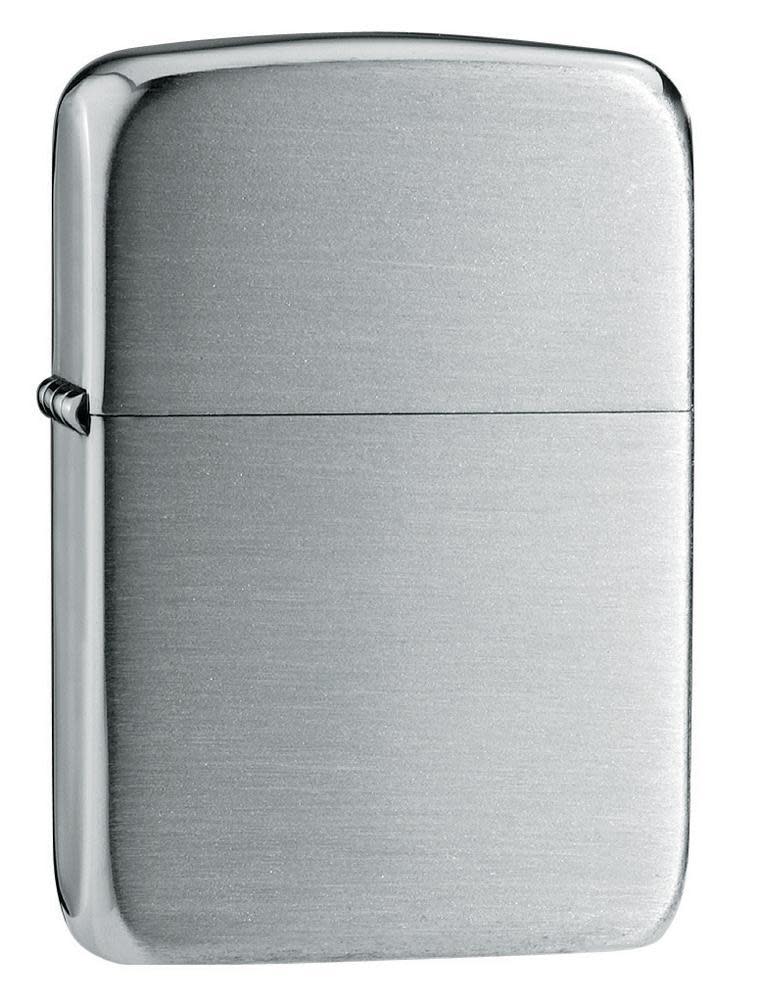 Front view of the Hand Satin Sterling Silver 1941 Replica Lighter shot at a 3/4 angle