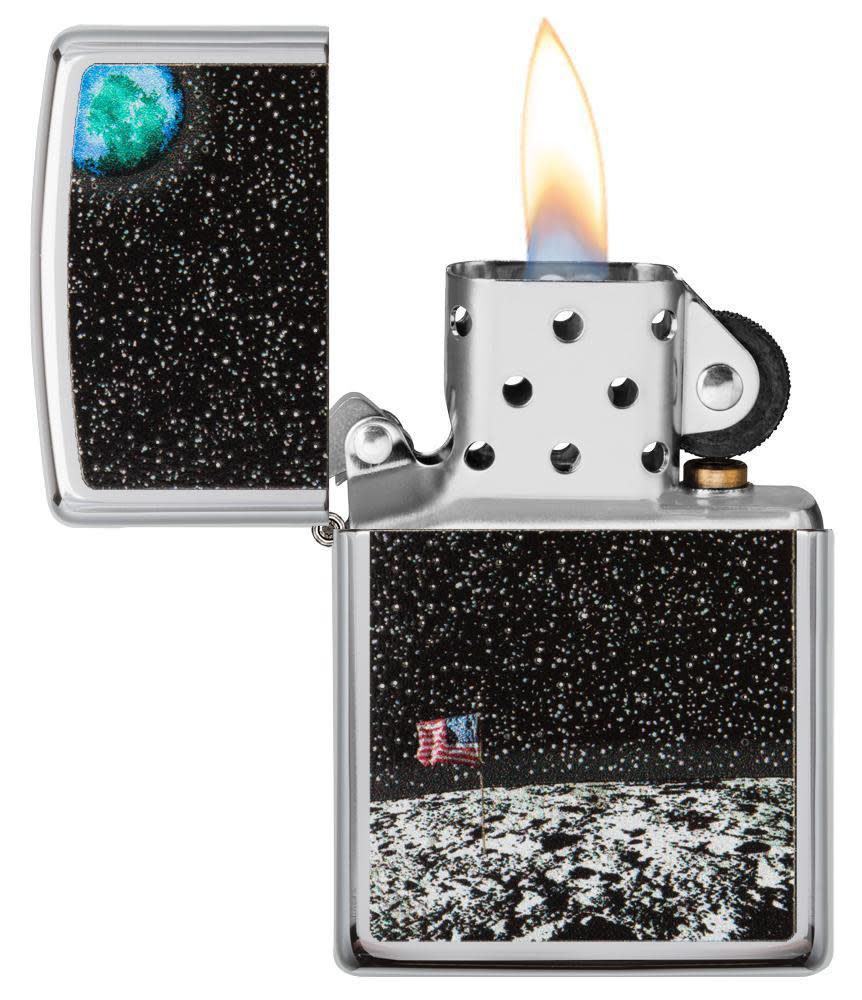 Front view of the High Polish Chrome Moon Landing Design Lighter