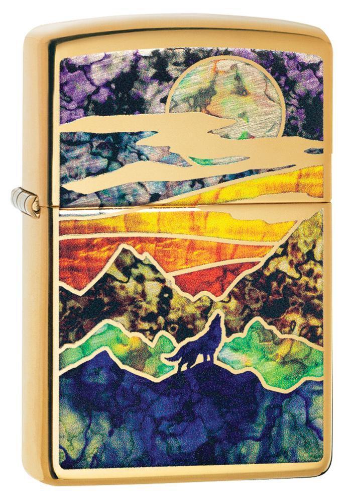 High Polish Brass Howling Wolf – Zippo USA