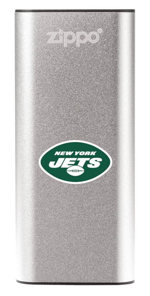 NFL New York Jets: HeatBank 3-Hour Rechargeable Hand Warmer front silver