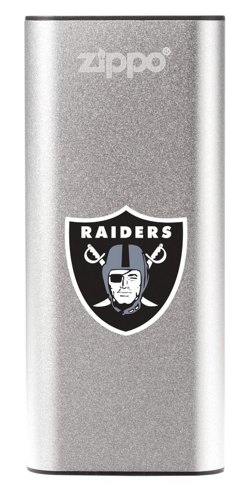 NFL Las Vegas Raiders: HeatBank 3-Hour Rechargeable Hand Warmer front silver