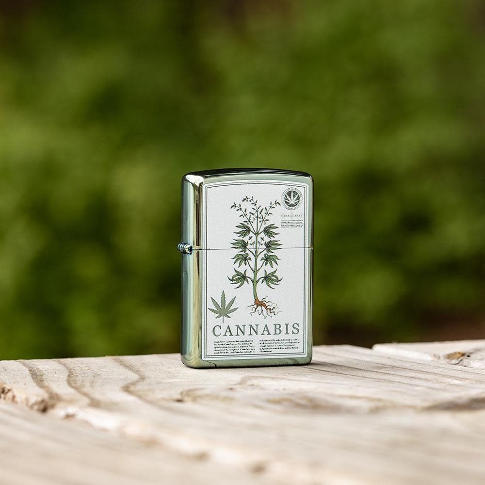 High Polish Green Cannabis Design Windproof Lighter outside