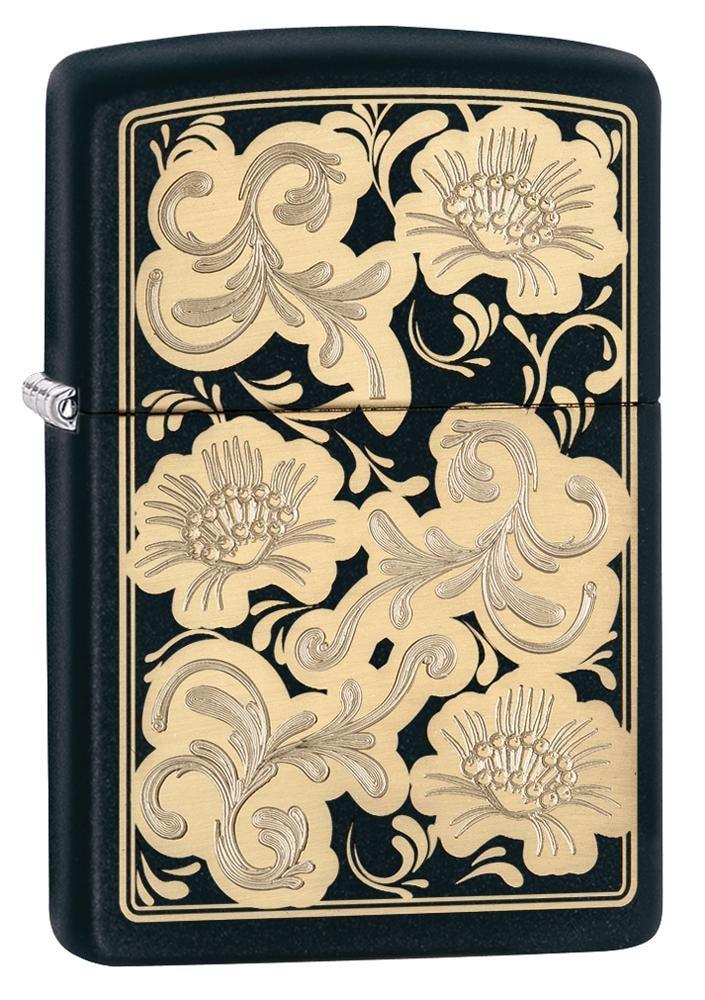 Carving 革巻きzippo BLACK／フラワー レザーカービング 革巻きzippo BLACK／フラワー