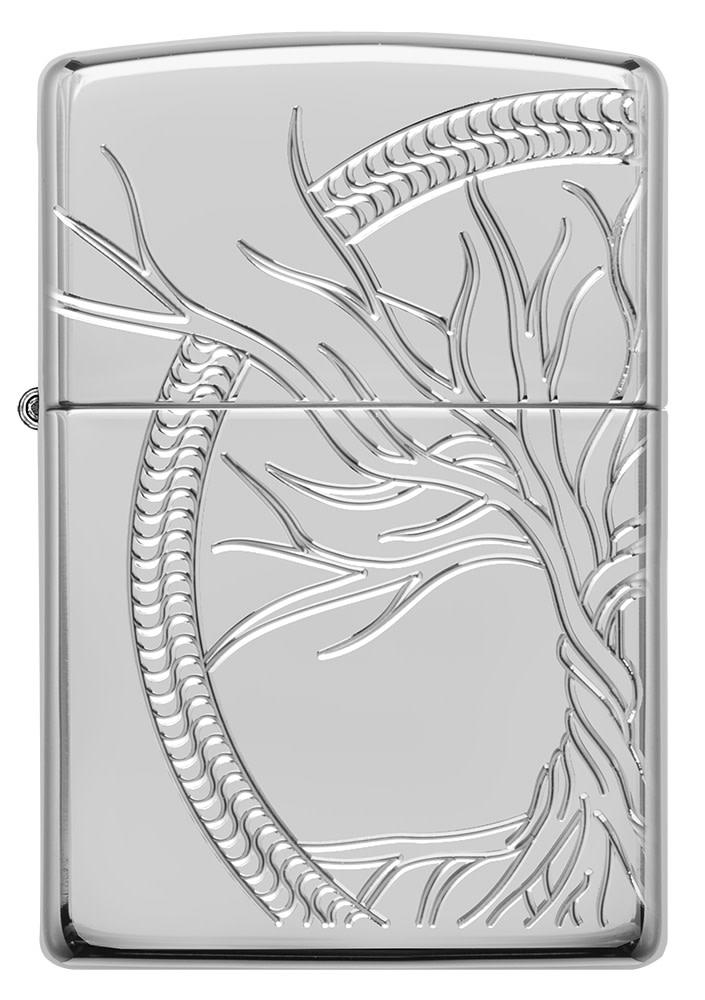 Front view of Armor® High Polish Sterling Silver Tree of Life Windproof Lighter