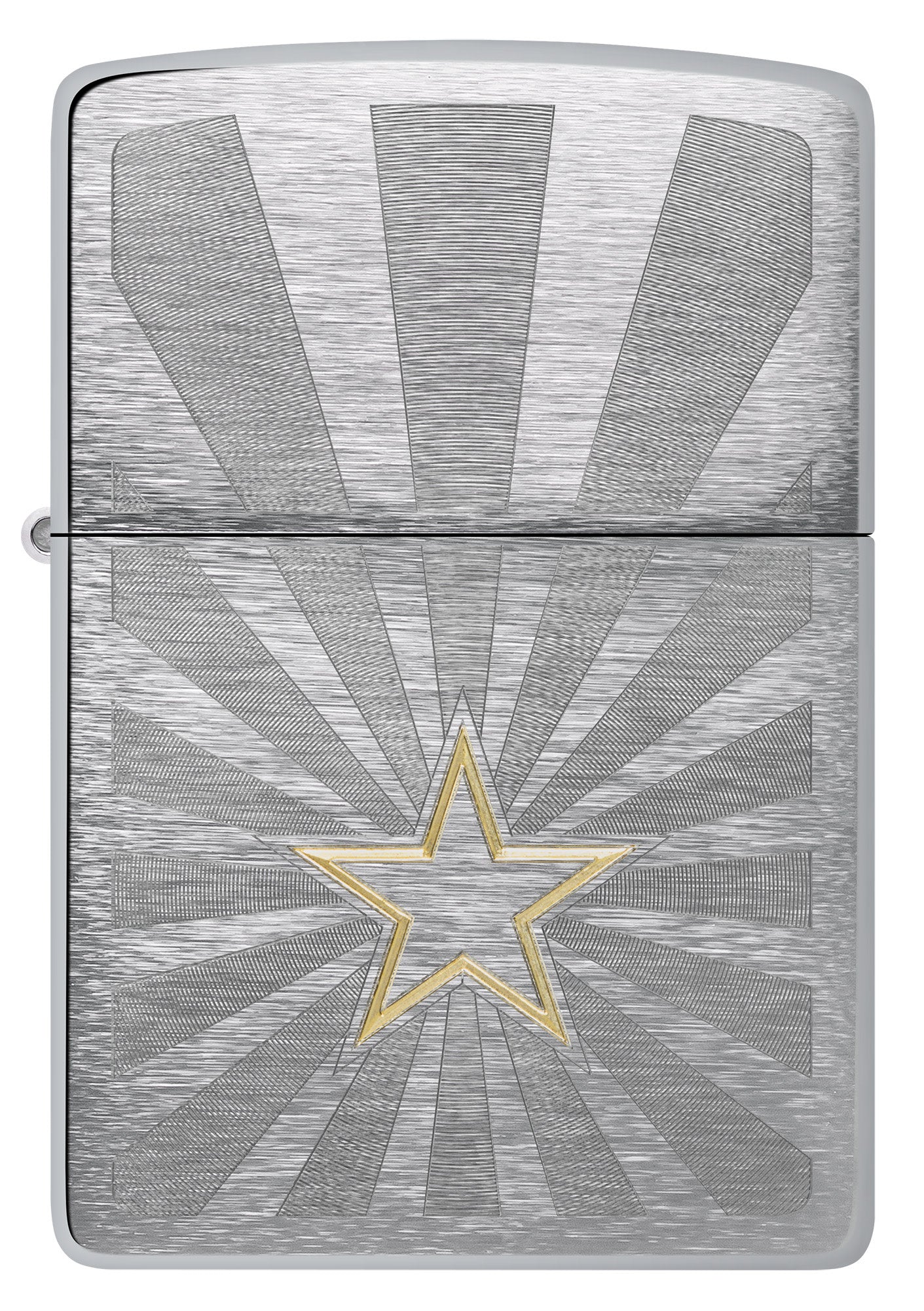 Front view of Zippo Star Design Brushed Chrome Windproof Lighter.
