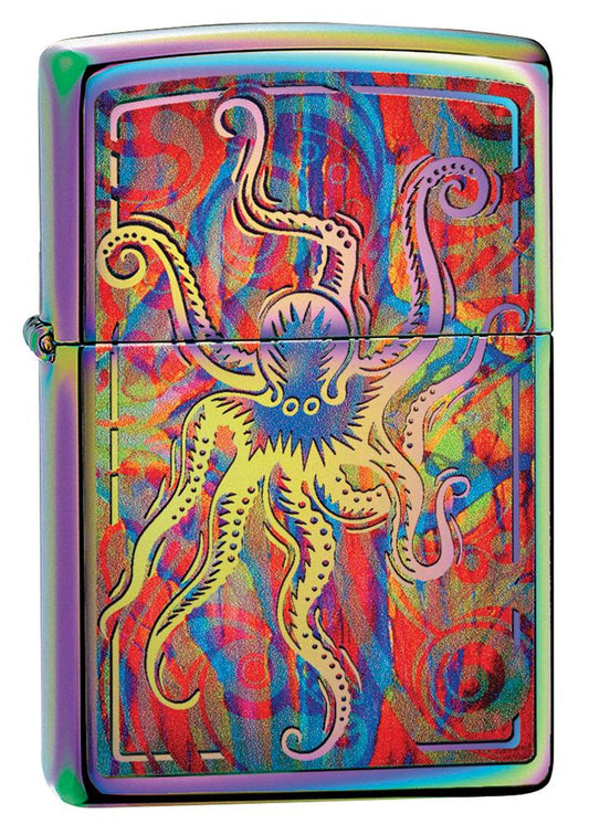 Front view of the Colorful Octopus Multi Color Design Lighter shot at a 3/4 angle