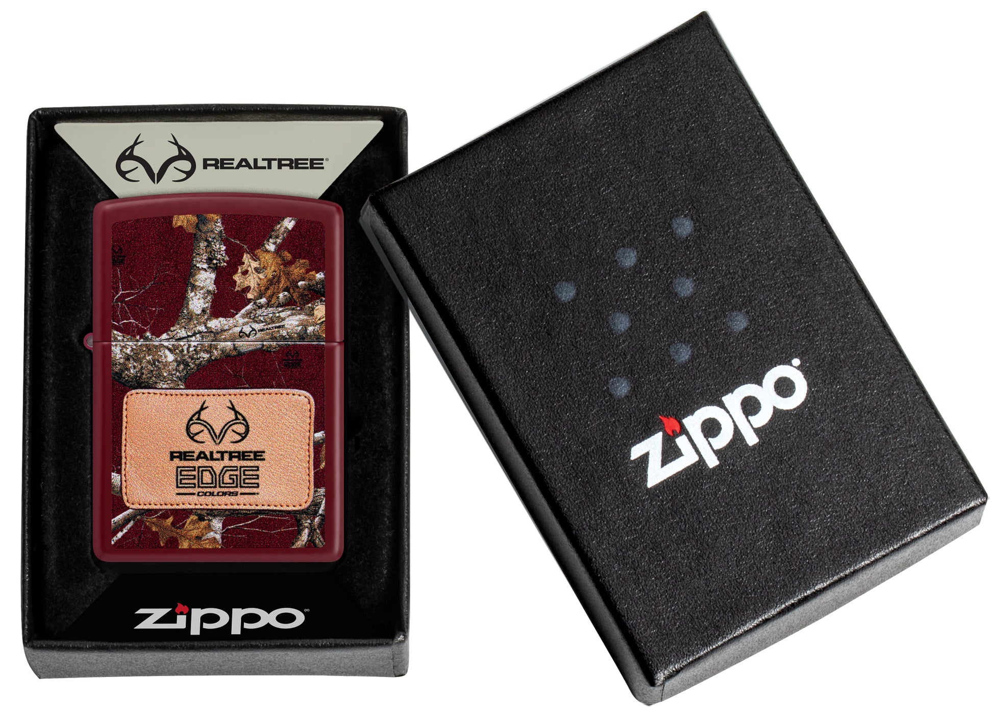 Zippo Realtree® Edge® Colors Design Merlot Windproof Lighter in its packaging.