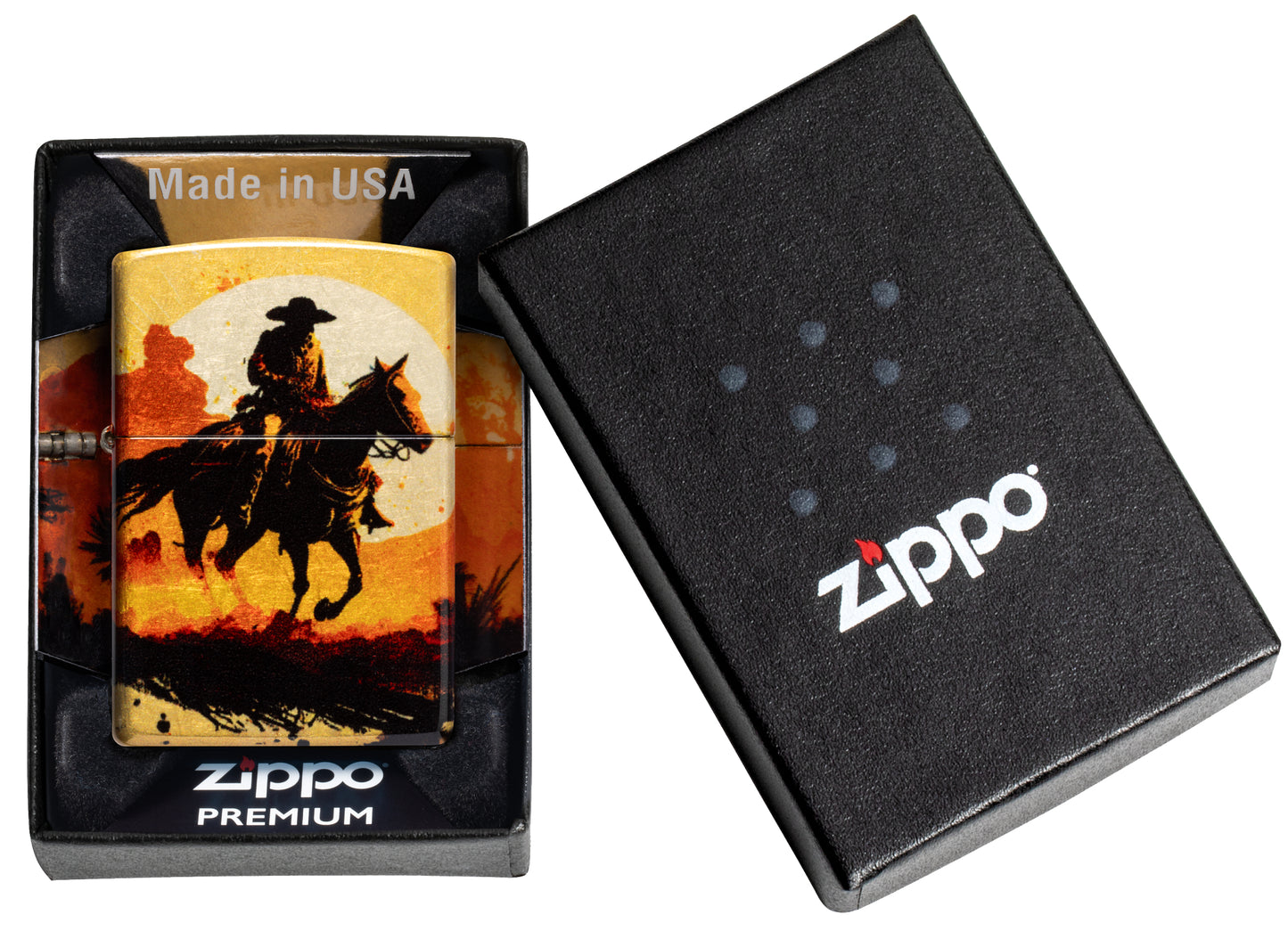Zippo Racing Wrangler Design 540 Tumbled Brass Windproof Lighter in its packaging.