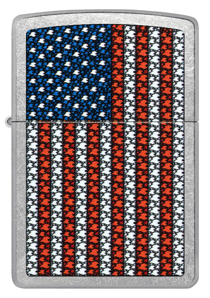 Front view of Zippo Flame Spangled Banner Design Street Chrome Windproof Lighter.