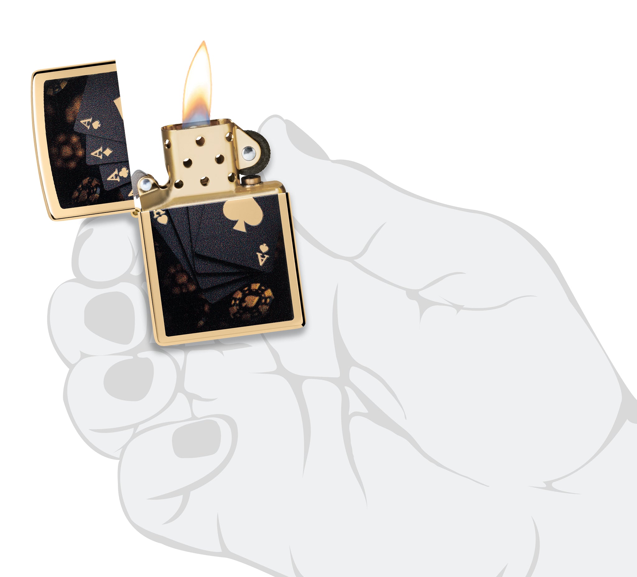 Zippo Lucky Aces Design High Polish Brass Windproof Lighter